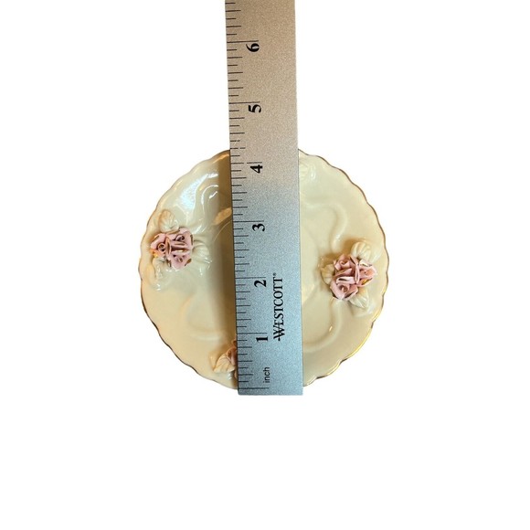 Teacup and Saucer Victorian Style Ivory Color Pink Rosette and Gold Tone Trim - Picture 3 of 3